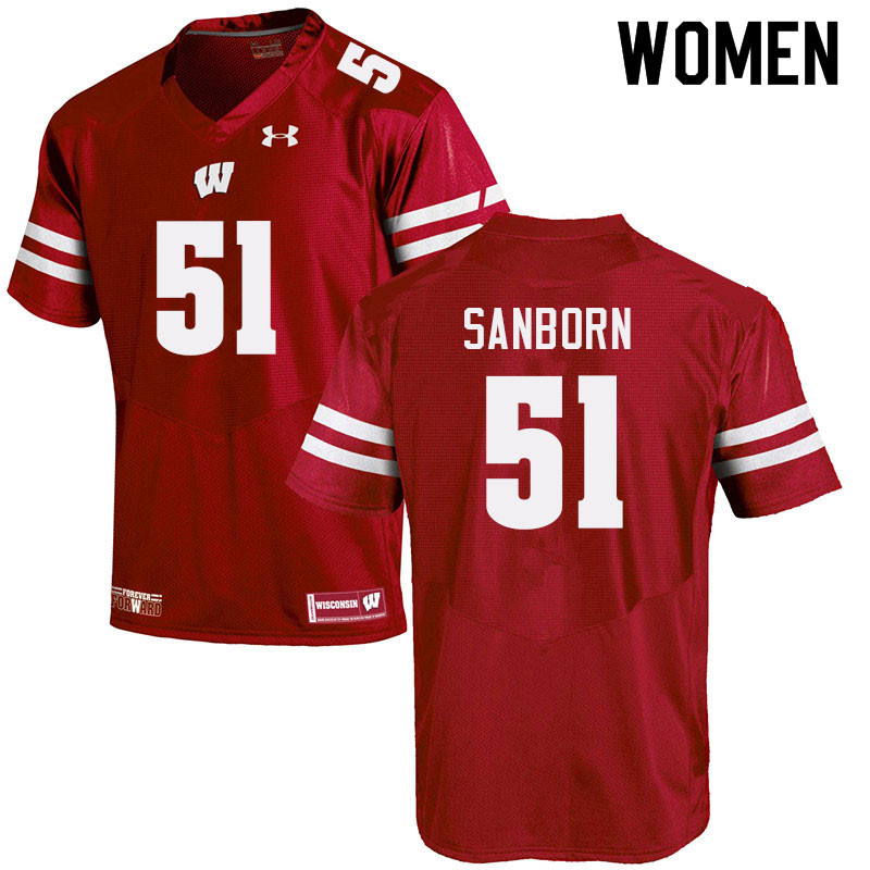 Women #51 Bryan Sanborn Wisconsin Badgers College Football Jerseys Sale-Red